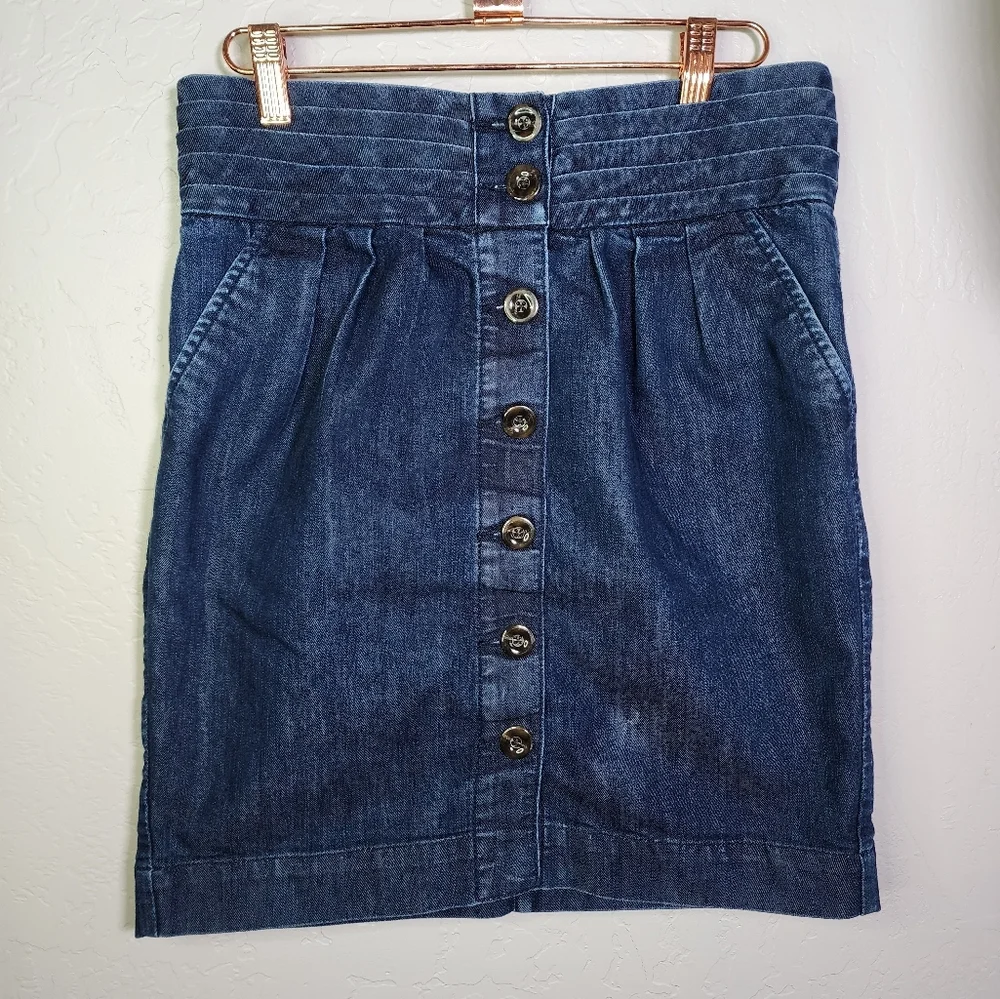 Pilcro And The Letterpress Anthropologie Pleated Denim Button Down Skirt Size 4 - Picture 1 of 6